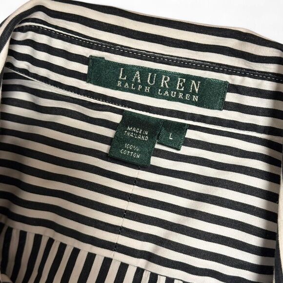 Vintage 90s Lauren Ralph Lauren Embroidered Crest Logo B&W Long Sleeve Shirt - Picture 2 of 8